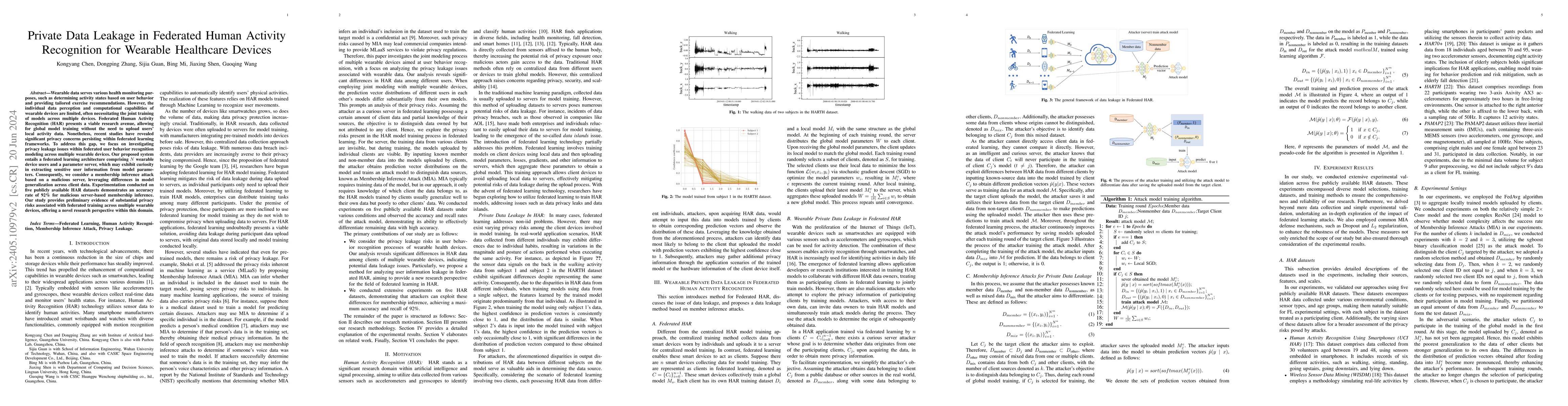 Thumbnail for Private Data Leakage in Federated Human Activity Recognition for
  Wearable Healthcare Devices
