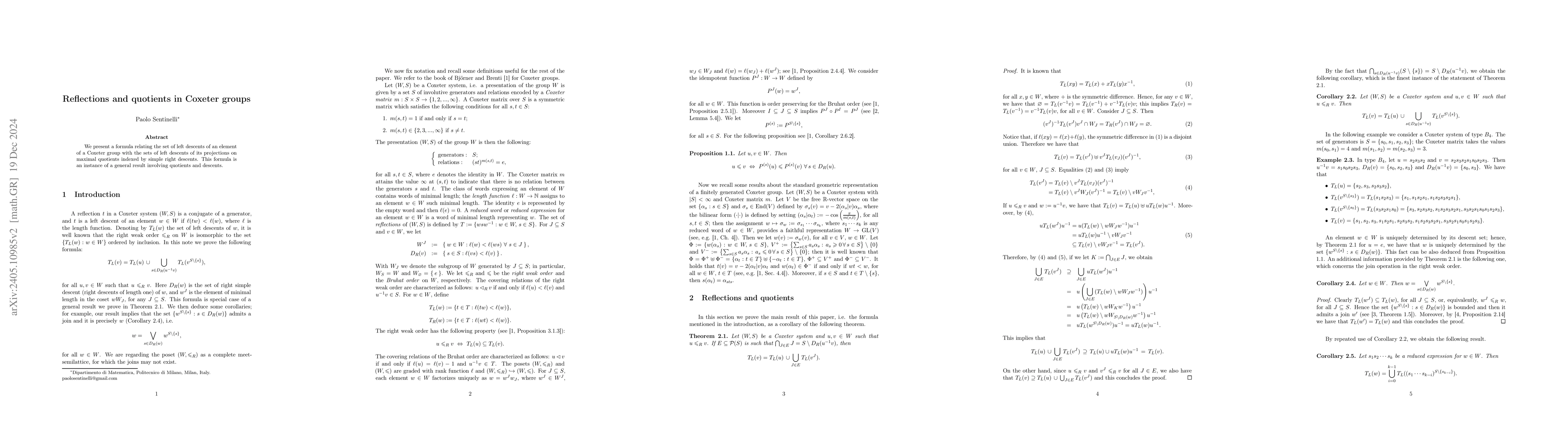 Thumbnail for Reflections and maximal quotients in Coxeter groups