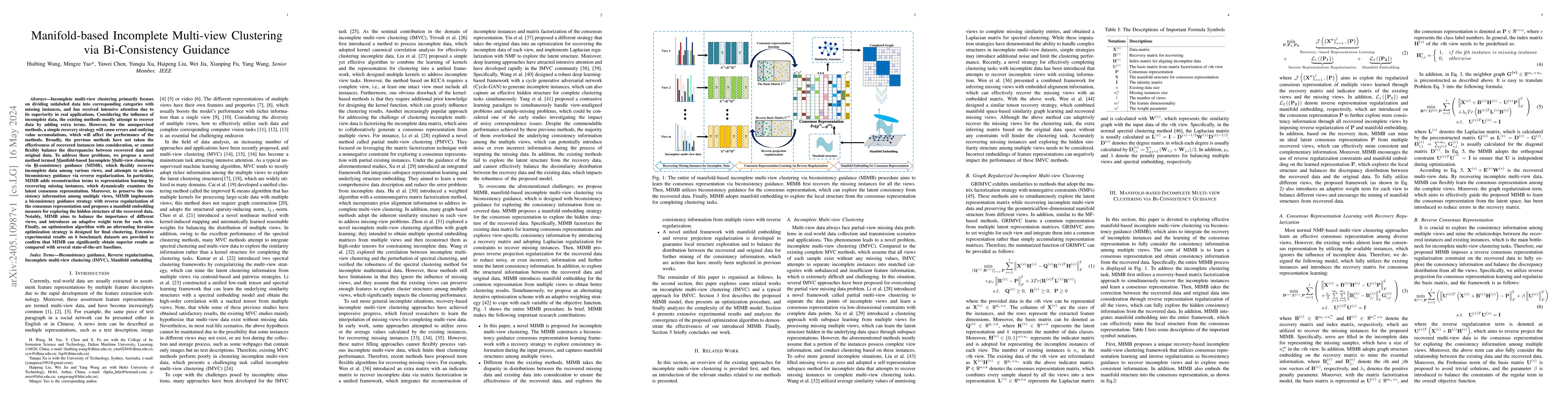 Thumbnail for Manifold-based Incomplete Multi-view Clustering via Bi-Consistency
  Guidance