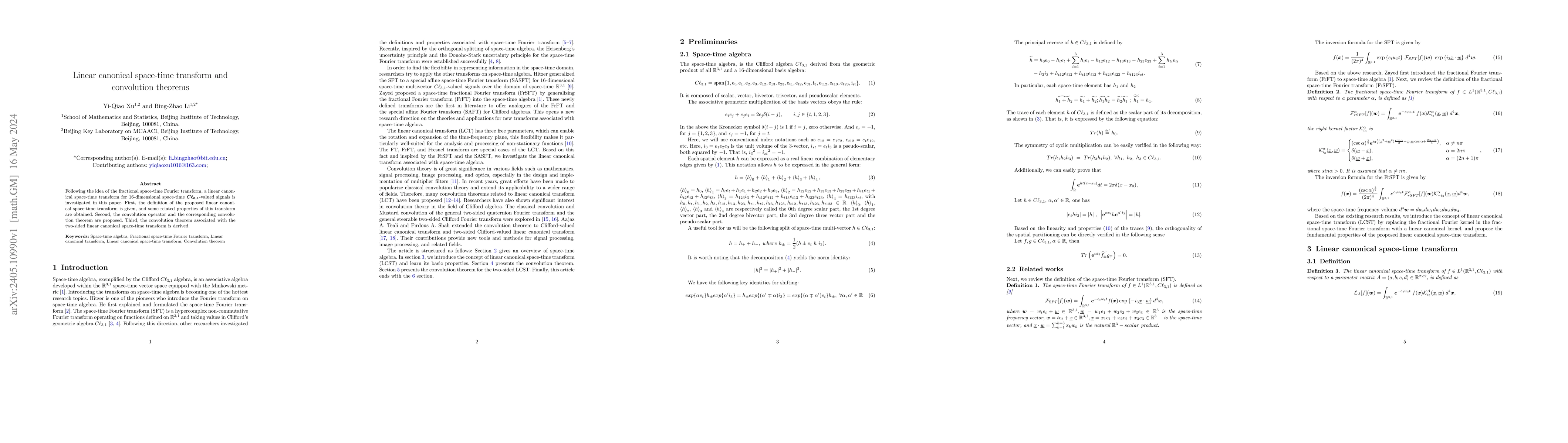 Thumbnail for Linear canonical space-time transform and convolution theorems