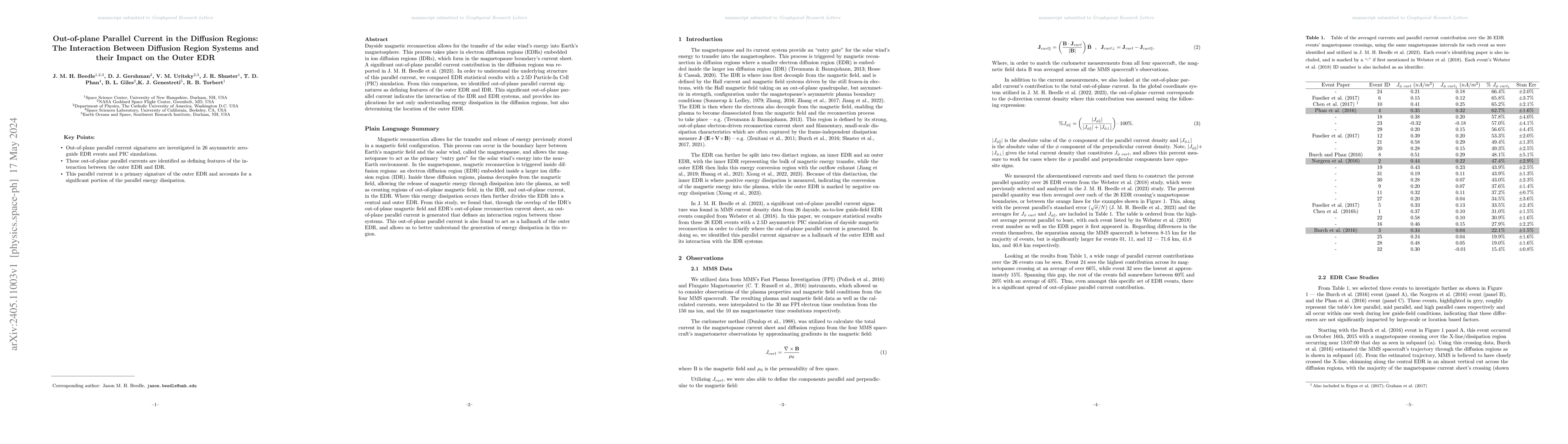 Thumbnail for Out-of-plane Parallel Current in the Diffusion Regions: The Interaction
  Between Diffusion Region Systems and their Impact on the Outer EDR