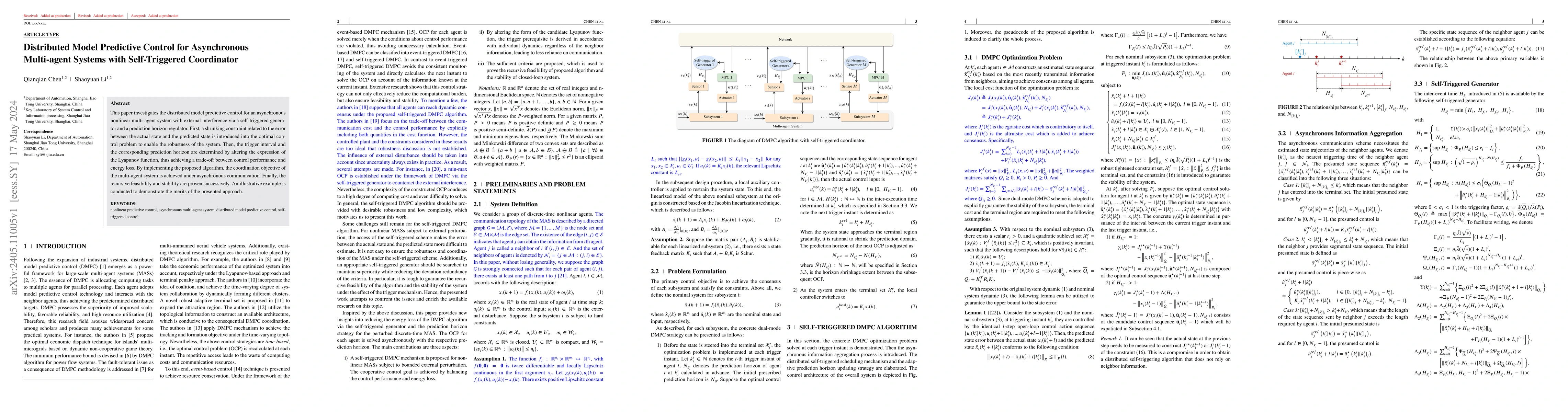 Thumbnail for Distributed Model Predictive Control for Asynchronous Multi-agent
  Systems with Self-Triggered Coordinator