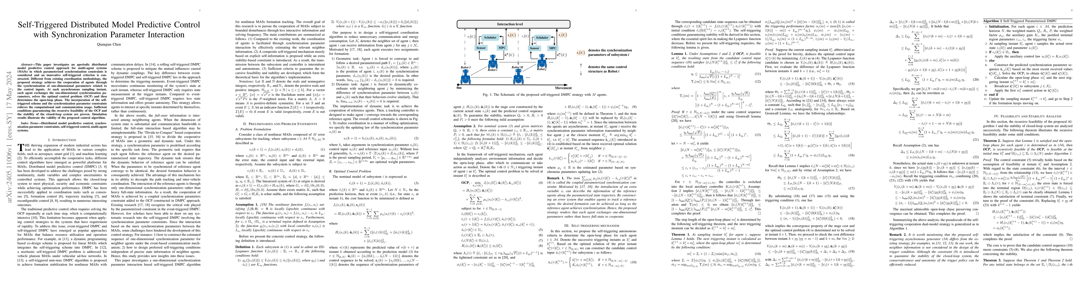 Thumbnail for Self-Triggered Distributed Model Predictive Control with Synchronization
  Parameters Interaction