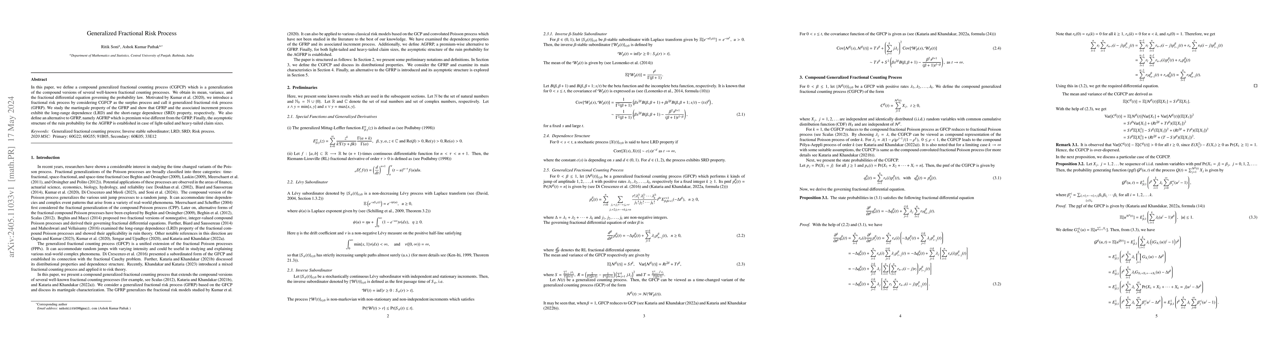 Thumbnail for Generalized Fractional Risk Process