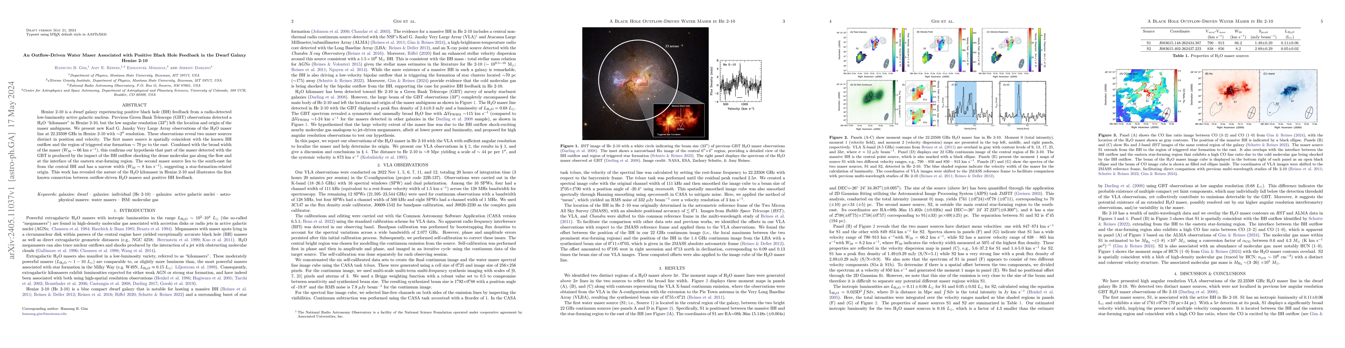 Thumbnail for An Outflow-Driven Water Maser Associated with Positive Black Hole
  Feedback in the Dwarf Galaxy Henize 2-10