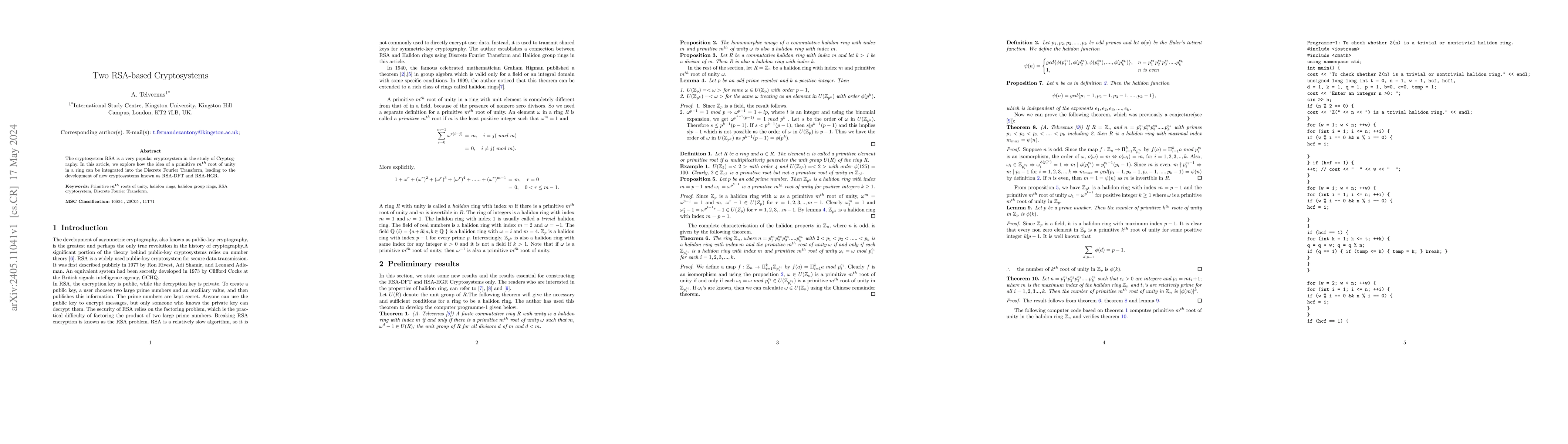 Thumbnail for Two RSA-based Cryptosystems