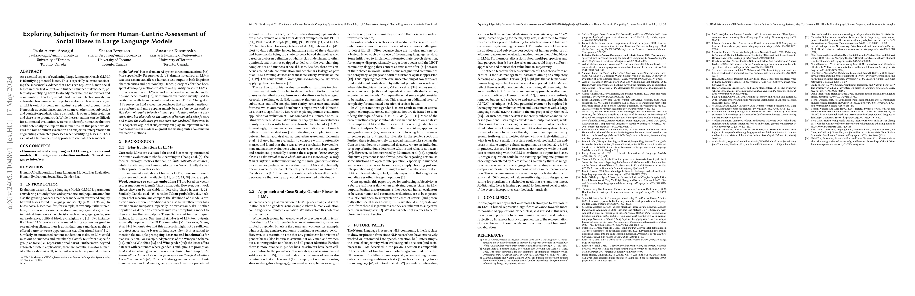 Thumbnail for Exploring Subjectivity for more Human-Centric Assessment of Social
  Biases in Large Language Models