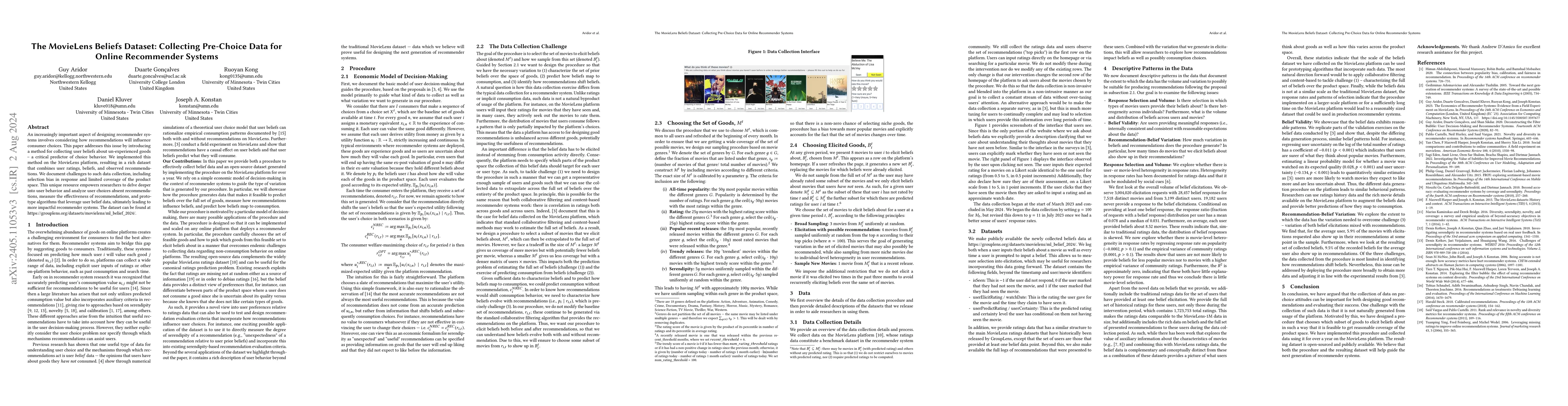 Thumbnail for The MovieLens Beliefs Dataset: Collecting Pre-Choice Data for Online
  Recommender Systems