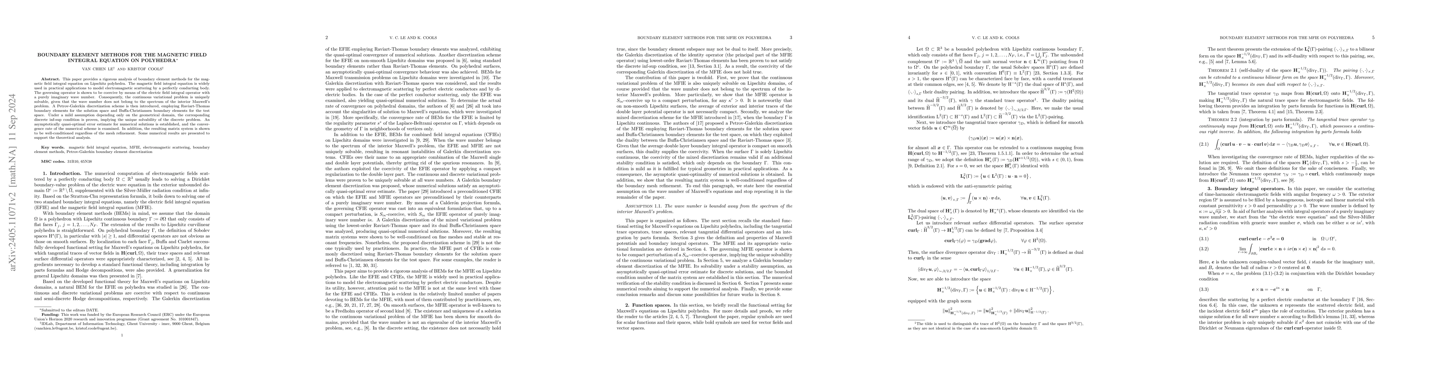 Thumbnail for Boundary element methods for the magnetic field integral equation on
  polyhedra