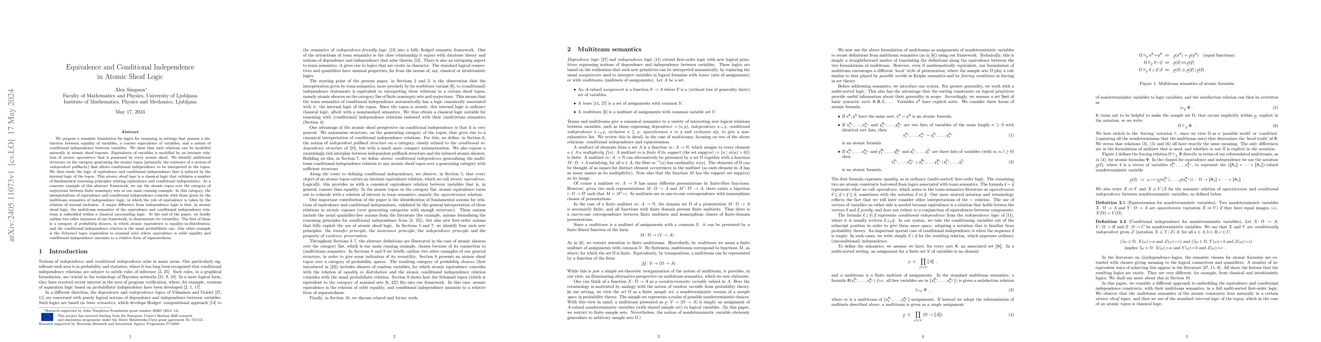 Thumbnail for Equivalence and Conditional Independence in Atomic Sheaf Logic