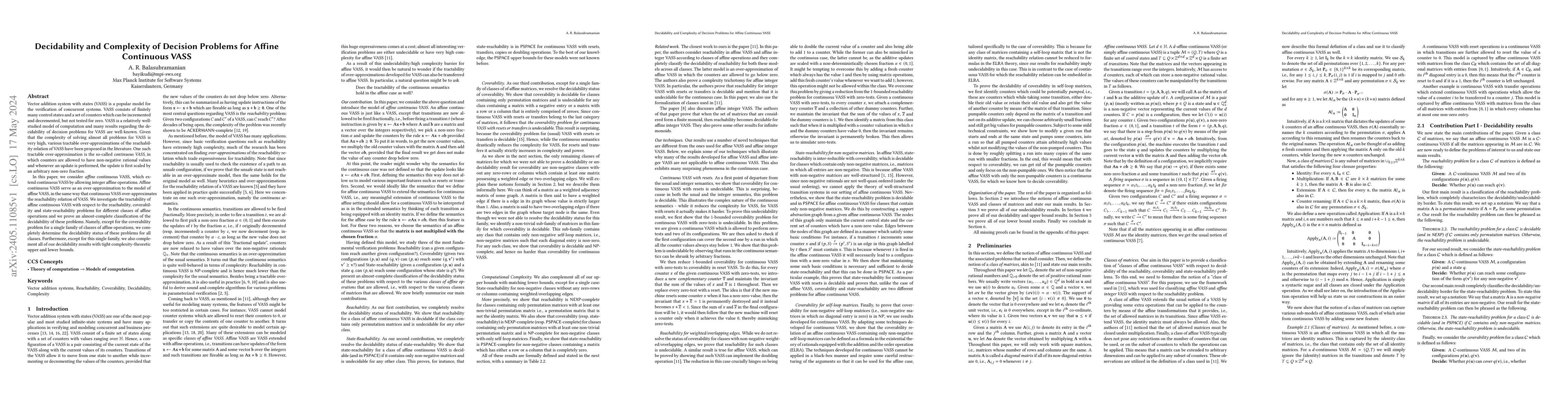 Thumbnail for Decidability and Complexity of Decision Problems for Affine Continuous
  VASS