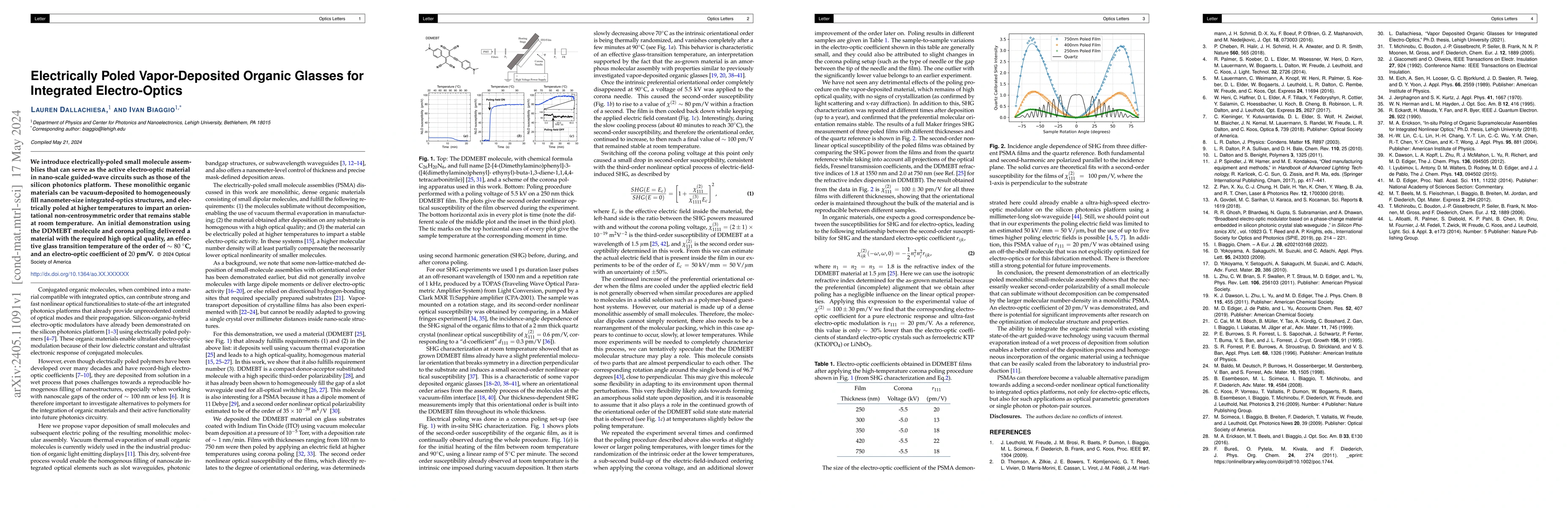 Thumbnail for Electrically Poled Vapor-Deposited Organic Glasses for Integrated
  Electro-Optics