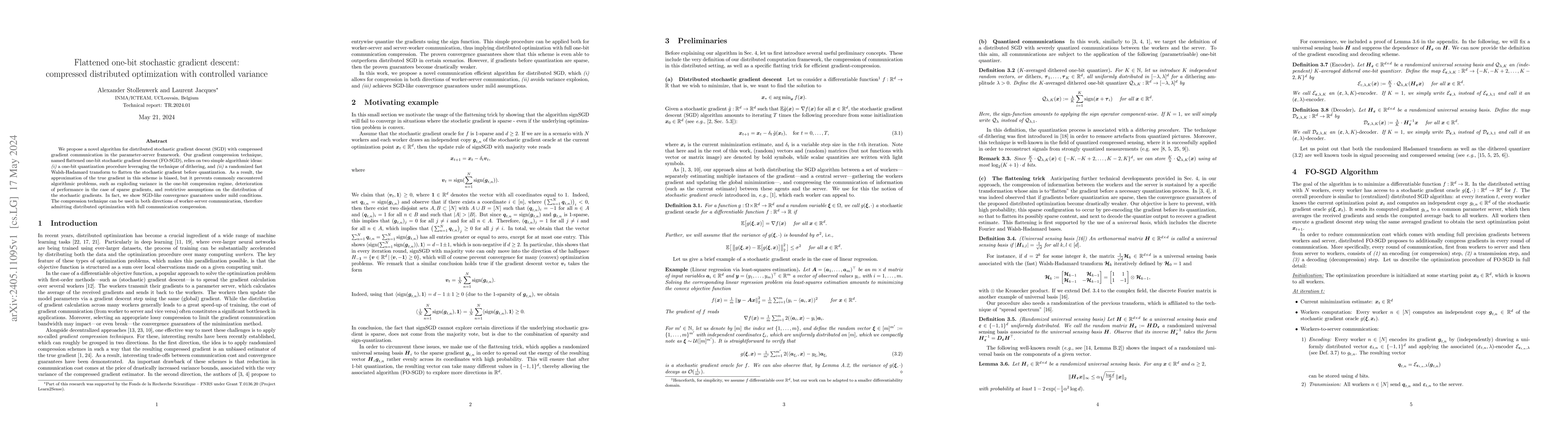 Thumbnail for Flattened one-bit stochastic gradient descent: compressed distributed
  optimization with controlled variance