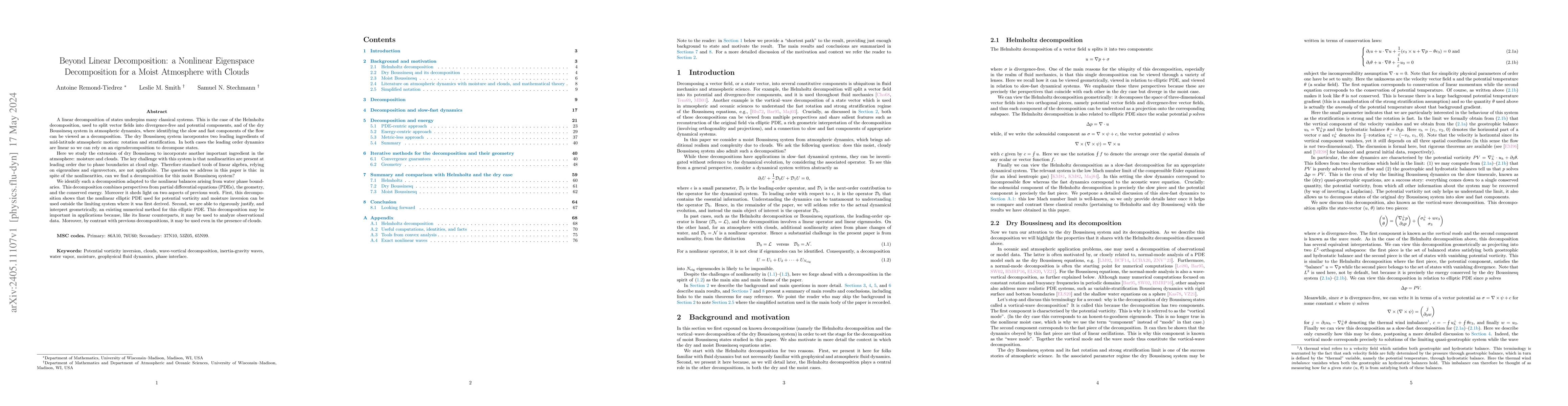 Thumbnail for Beyond Linear Decomposition: a Nonlinear Eigenspace Decomposition for a
  Moist Atmosphere with Clouds