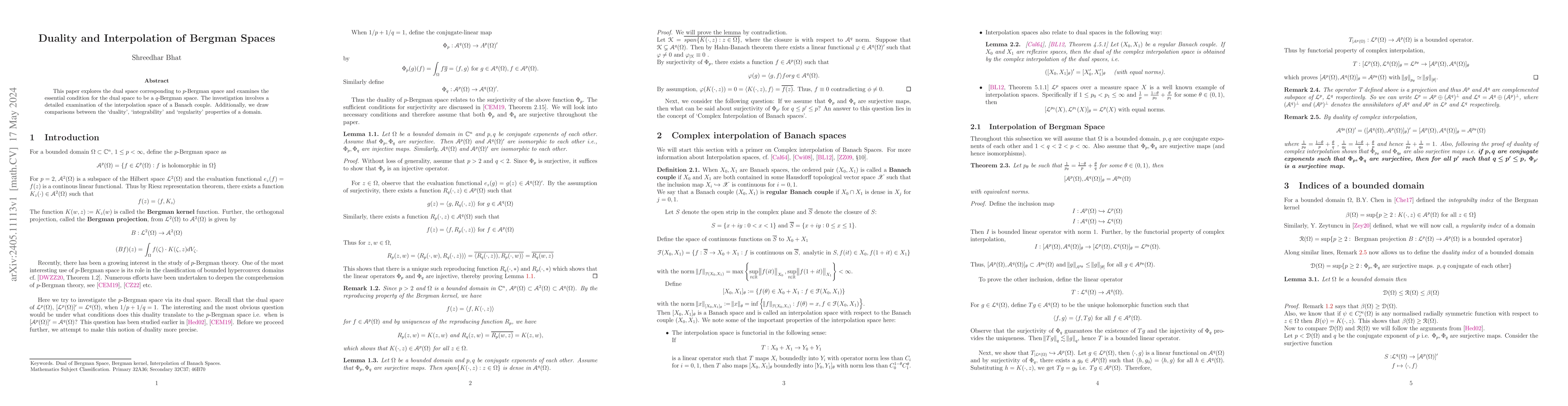 Thumbnail for Duality and Interpolation of Bergman Spaces