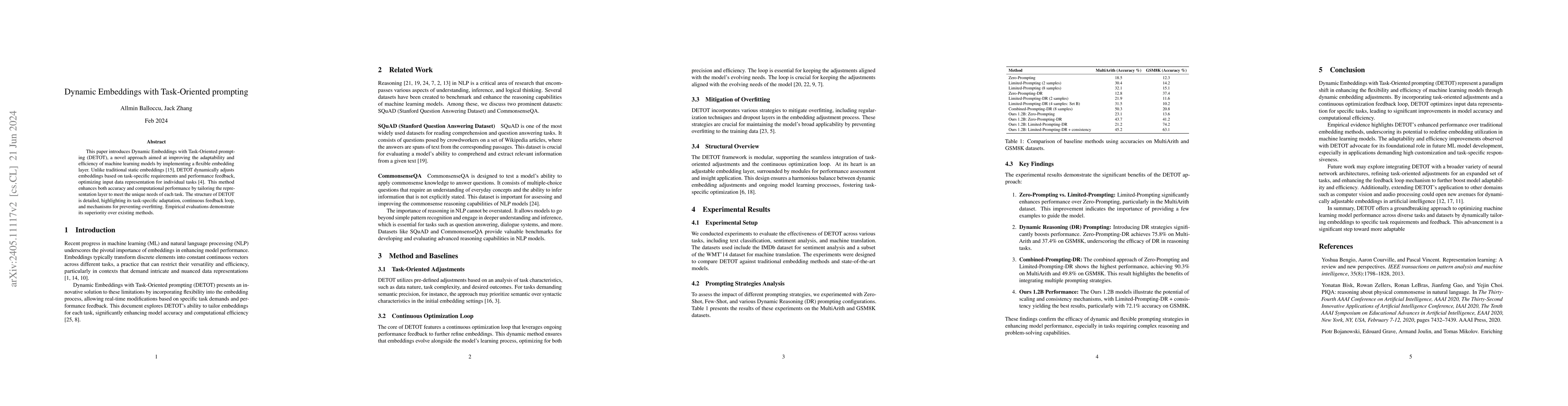 Thumbnail for Dynamic Embeddings with Task-Oriented prompting