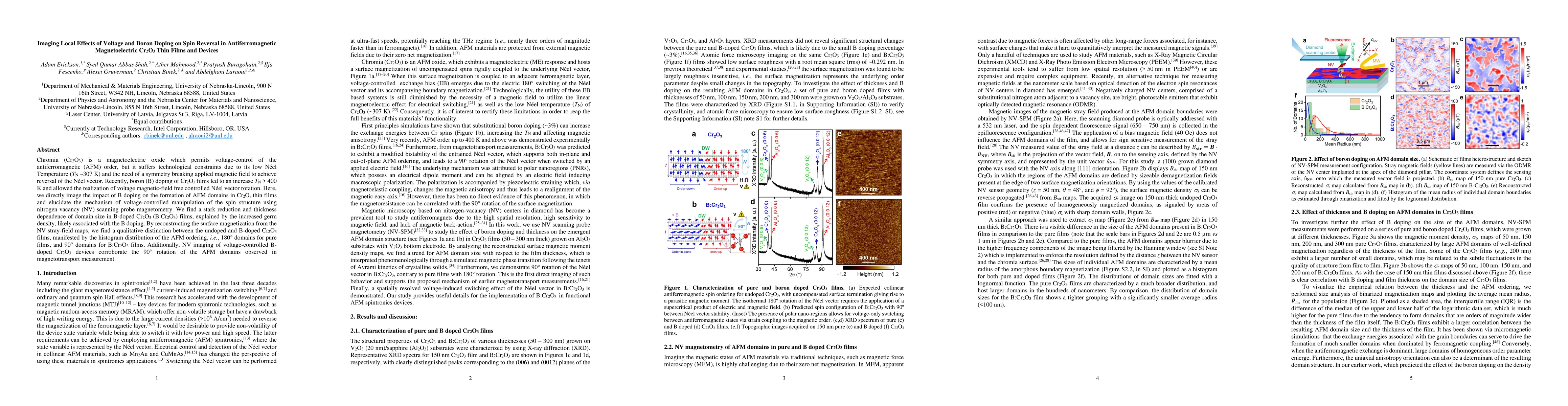 Thumbnail for Imaging Local Effects of Voltage and Boron Doping on Spin Reversal in
  Antiferromagnetic Magnetoelectric Cr2O3 Thin Films and Devices