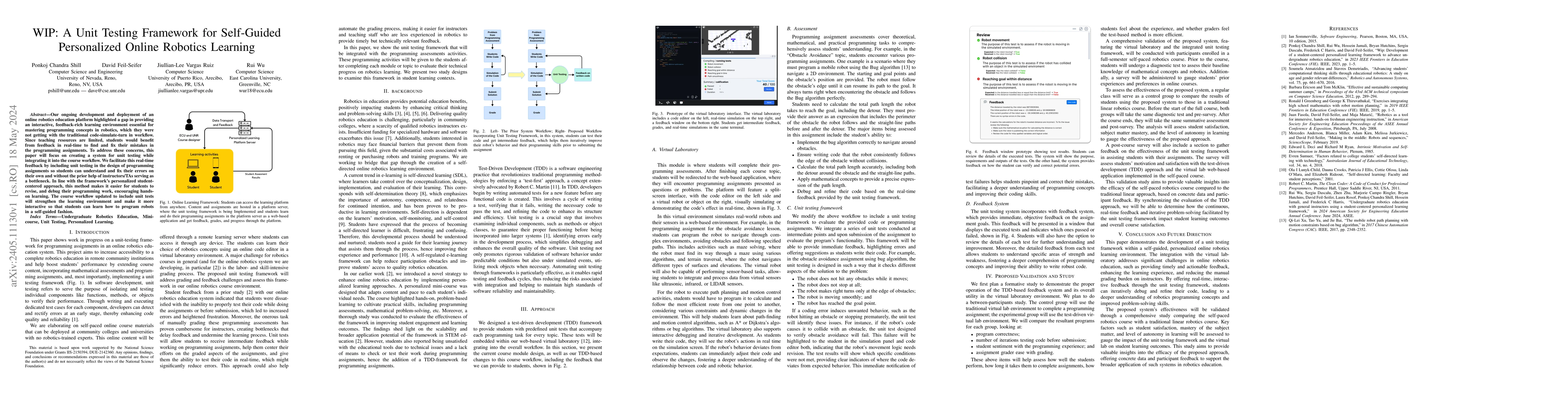 Thumbnail for WIP: A Unit Testing Framework for Self-Guided Personalized Online
  Robotics Learning