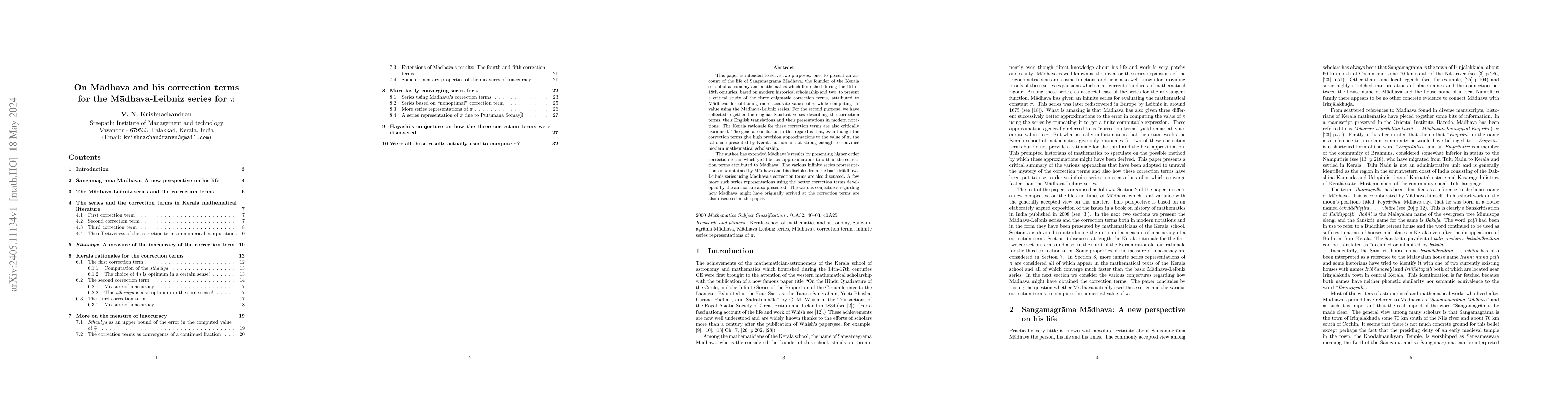 Thumbnail for On M\=adhava and his correction terms for the M\=adhava-Leibniz series
  for $\pi$