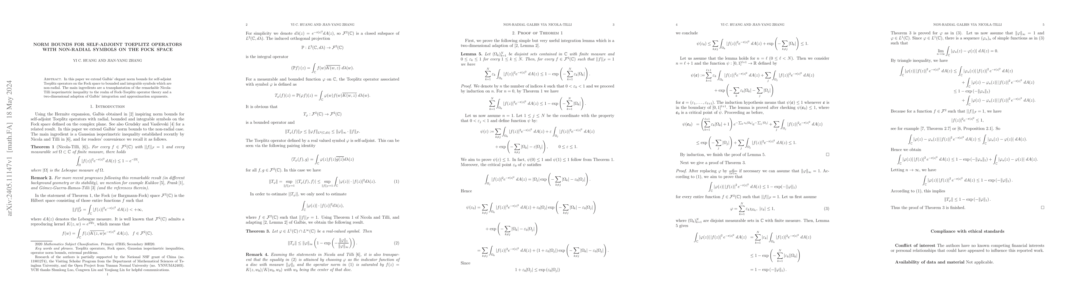 Thumbnail for Norm bounds for self-adjoint Toeplitz operators with non-radial symbols
  on the Fock space