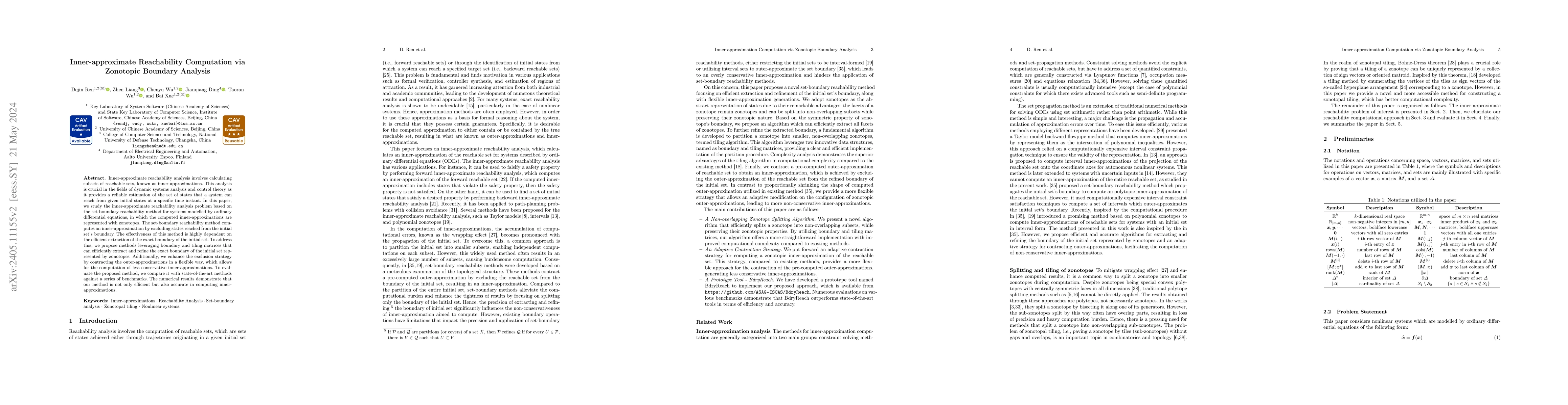 Thumbnail for Inner-approximate Reachability Computation via Zonotopic Boundary
  Analysis
