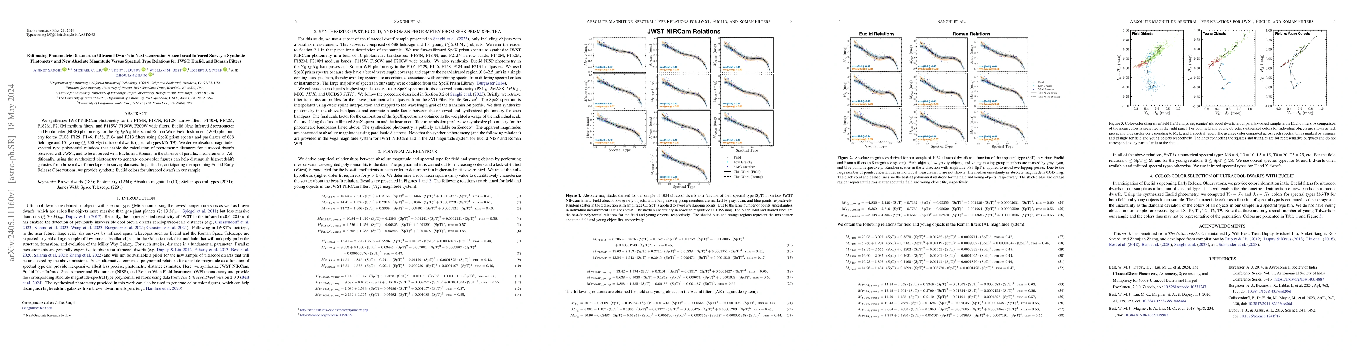 Thumbnail for Estimating Photometric Distances to Ultracool Dwarfs in Next Generation
  Space-based Infrared Surveys: Synthetic Photometry and New Absolute Magnitude
  Versus Spectral Type Relations for JWST, Euclid, and Roman Filters