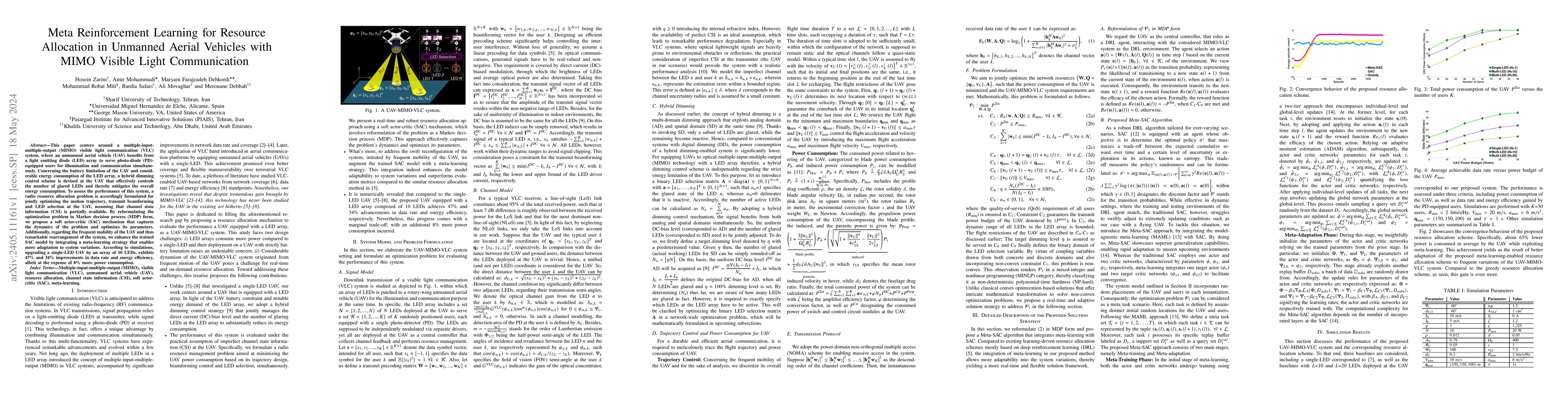Thumbnail for Meta Reinforcement Learning for Resource Allocation in Unmanned Aerial
  Vehicles with MIMO Visible Light Communication