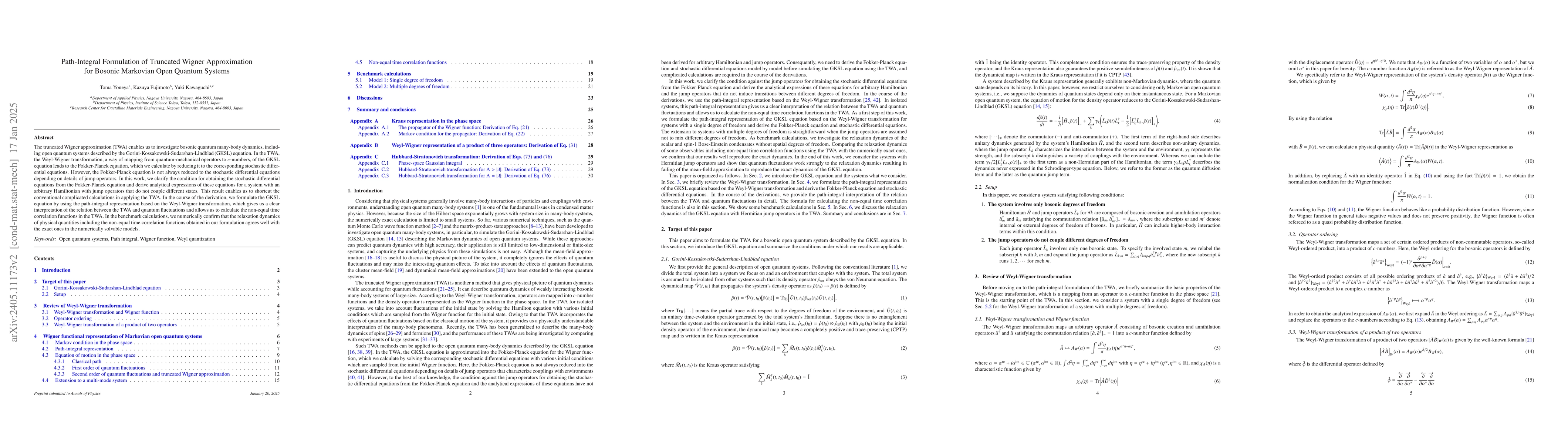 Thumbnail for Path-Integral Formulation of Truncated Wigner Approximation for Bosonic
  Markovian Open Quantum Systems