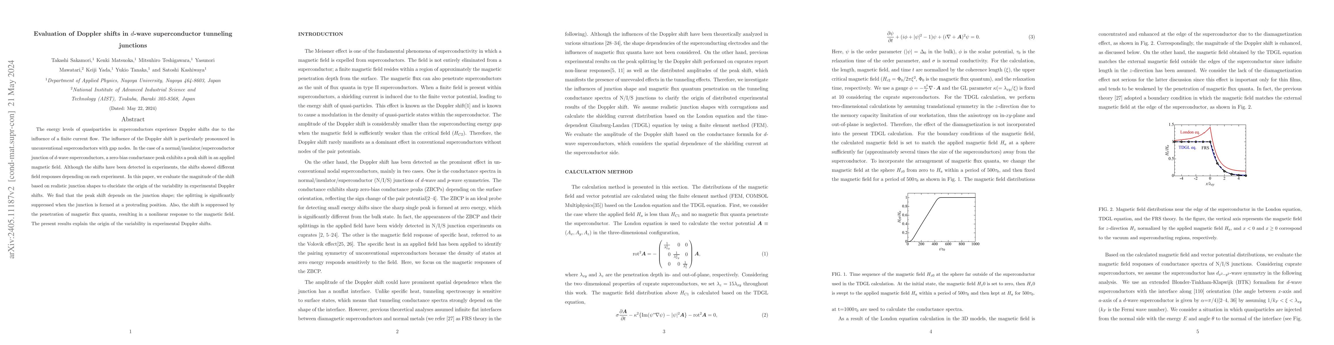 Thumbnail for Evaluation of Doppler shifts in $d$-wave superconductor tunneling
  junctions