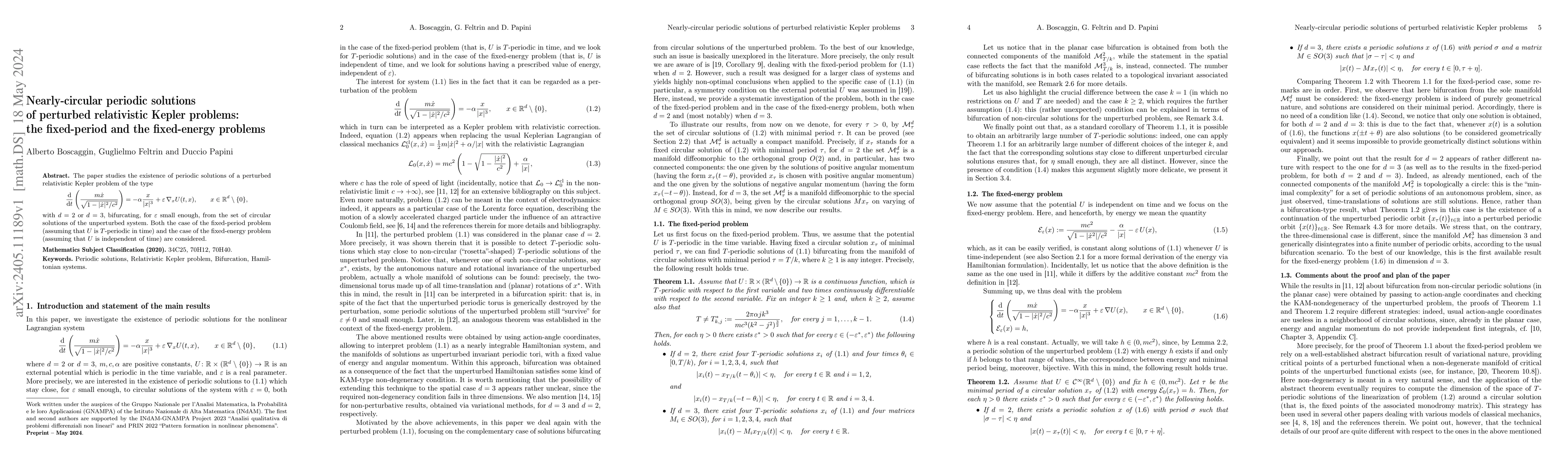 Thumbnail for Nearly-circular periodic solutions of perturbed relativistic Kepler
  problems: the fixed-period and the fixed-energy problems
