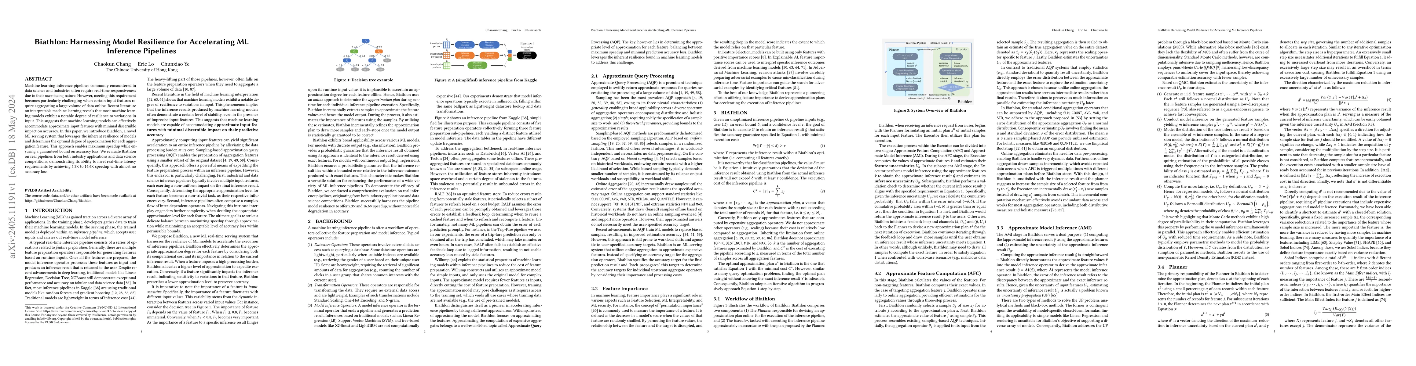 Thumbnail for Biathlon: Harnessing Model Resilience for Accelerating ML Inference
  Pipelines