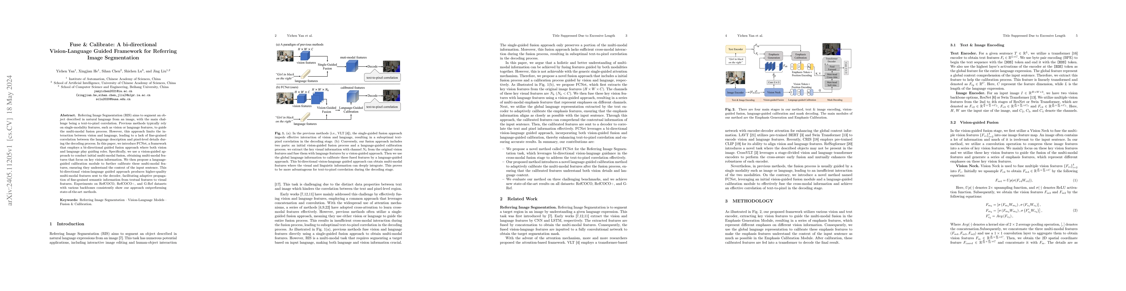 Thumbnail for Fuse & Calibrate: A bi-directional Vision-Language Guided Framework for
  Referring Image Segmentation
