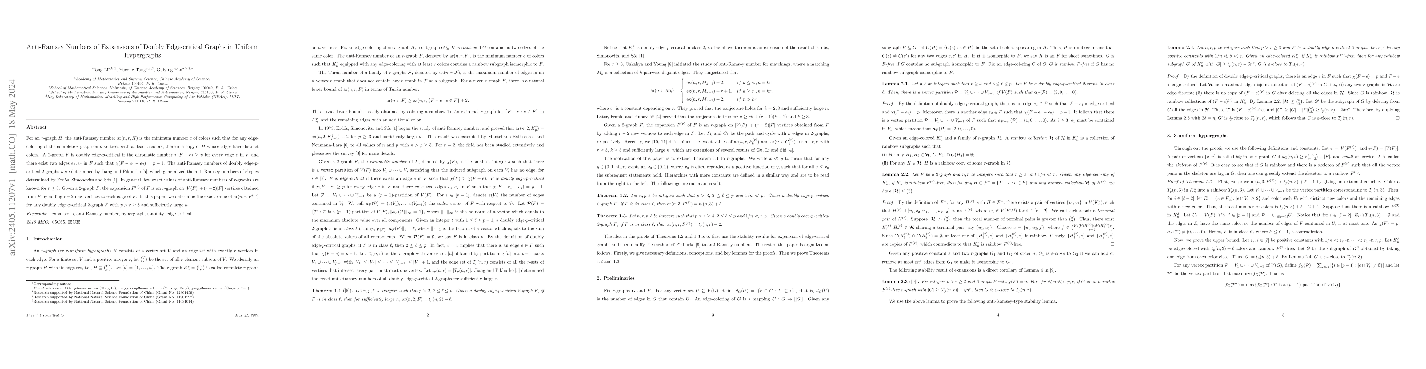 Thumbnail for Anti-Ramsey Numbers of Expansions of Doubly Edge-critical Graphs in
  Uniform Hypergraphs