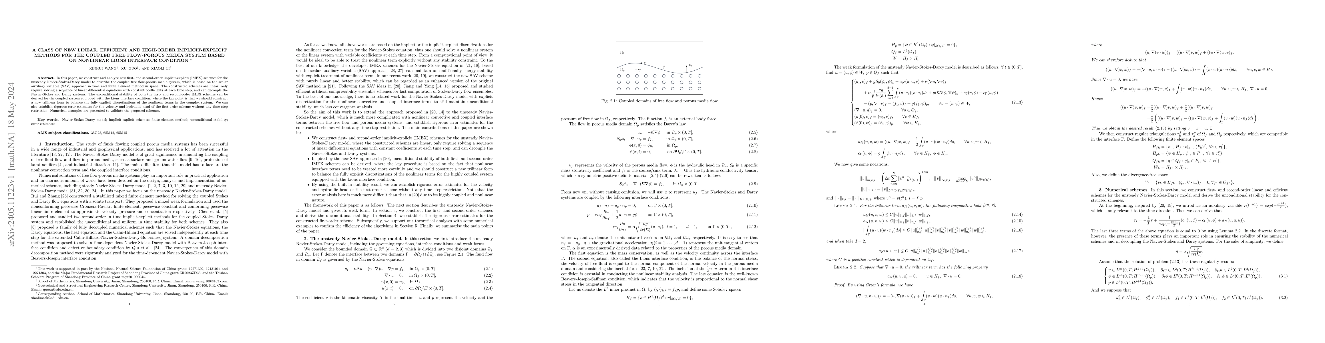 Thumbnail for A class of new linear, efficient and high-order implicit-explicit
  methods for the coupled free flow-porous media system based on nonlinear
  Lions interface condition