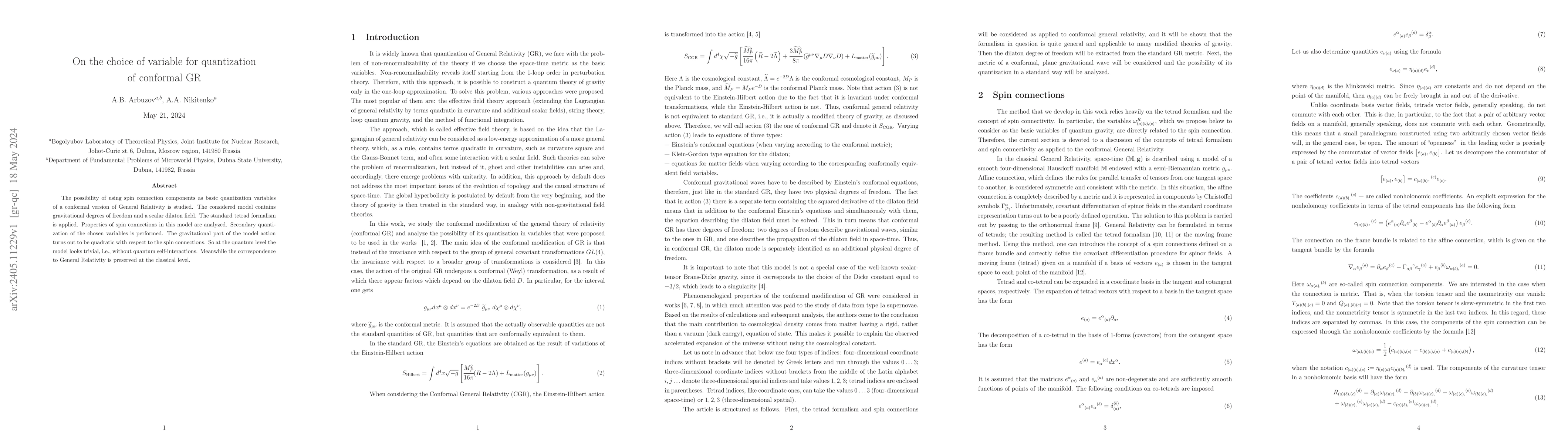 Thumbnail for On the choice of variable for quantization of conformal GR