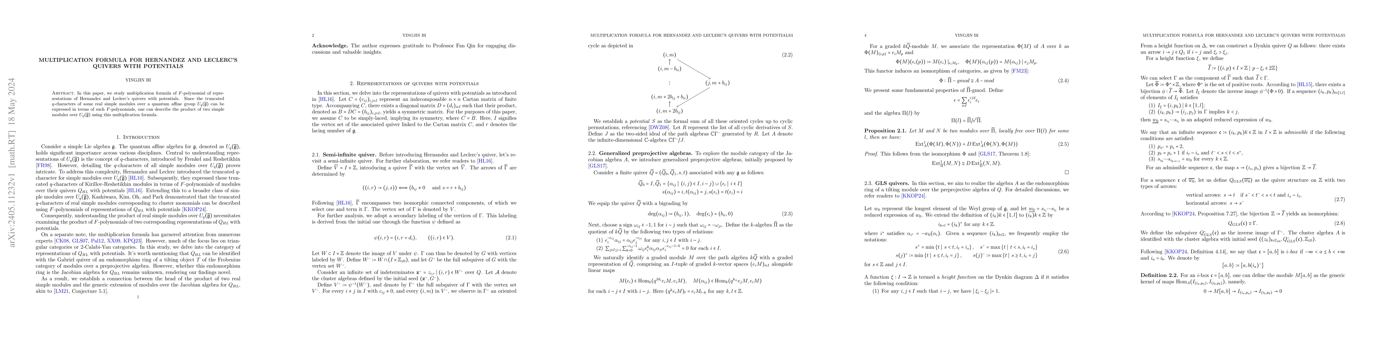 Thumbnail for Multiplication formula for Hernandez and Leclerc's quivers with
  potentials