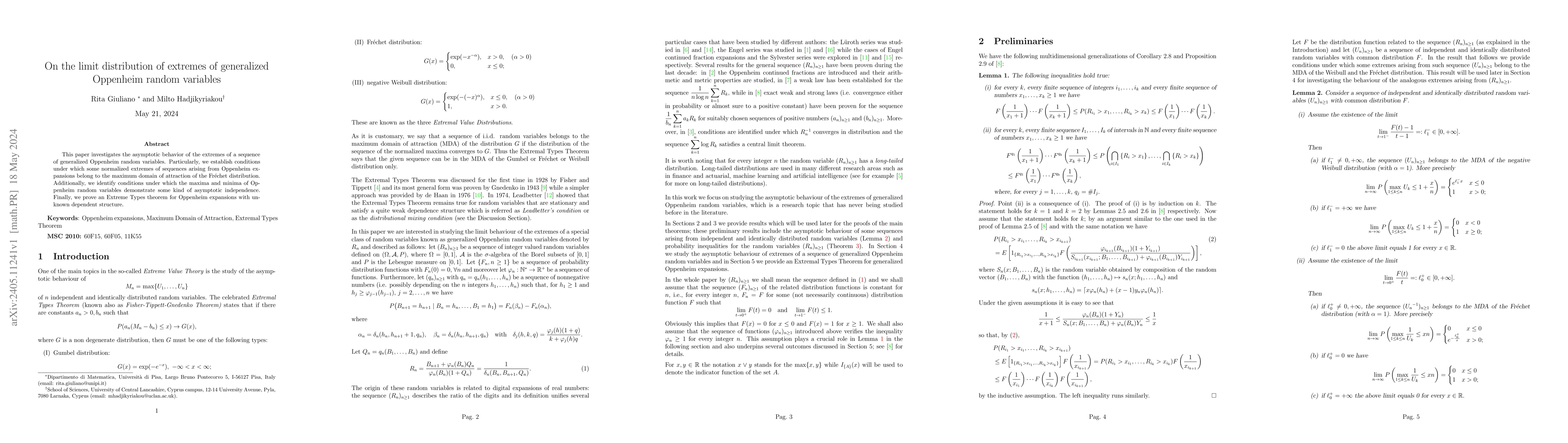 Thumbnail for On the limit distribution of extremes of generalized Oppenheim random
  variables
