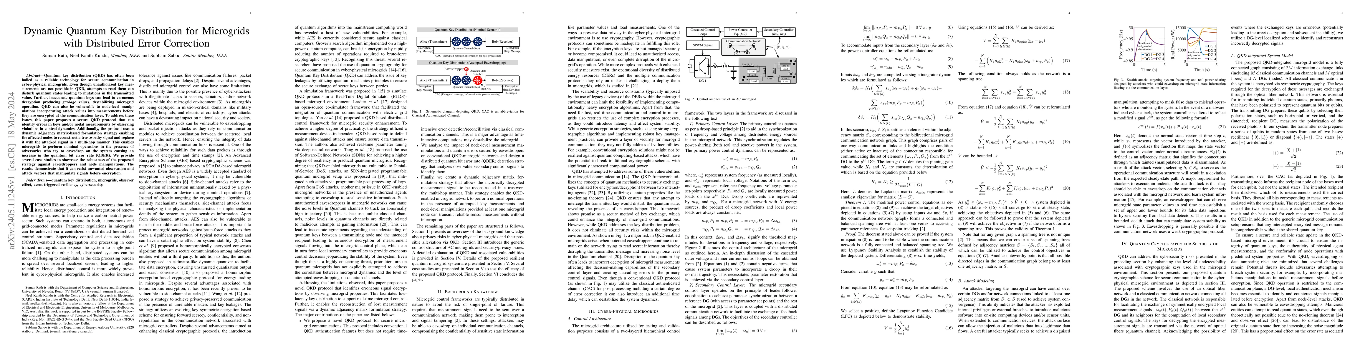 Thumbnail for Dynamic Quantum Key Distribution for Microgrids with Distributed Error
  Correction