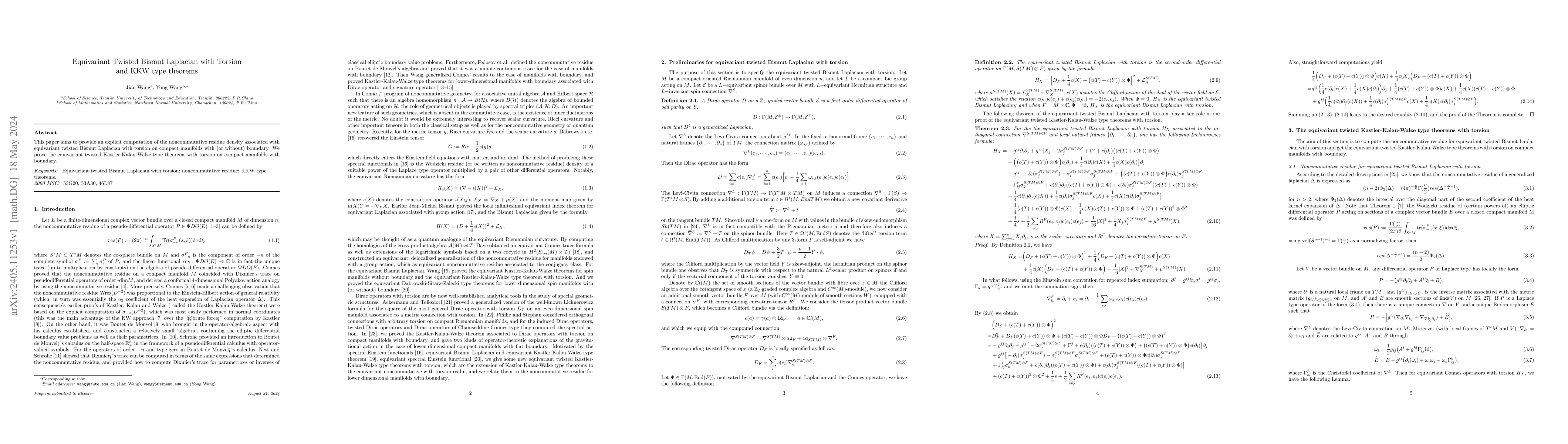 Thumbnail for Equivariant Twisted Bismut Laplacian with Torsion and KKW type theorems