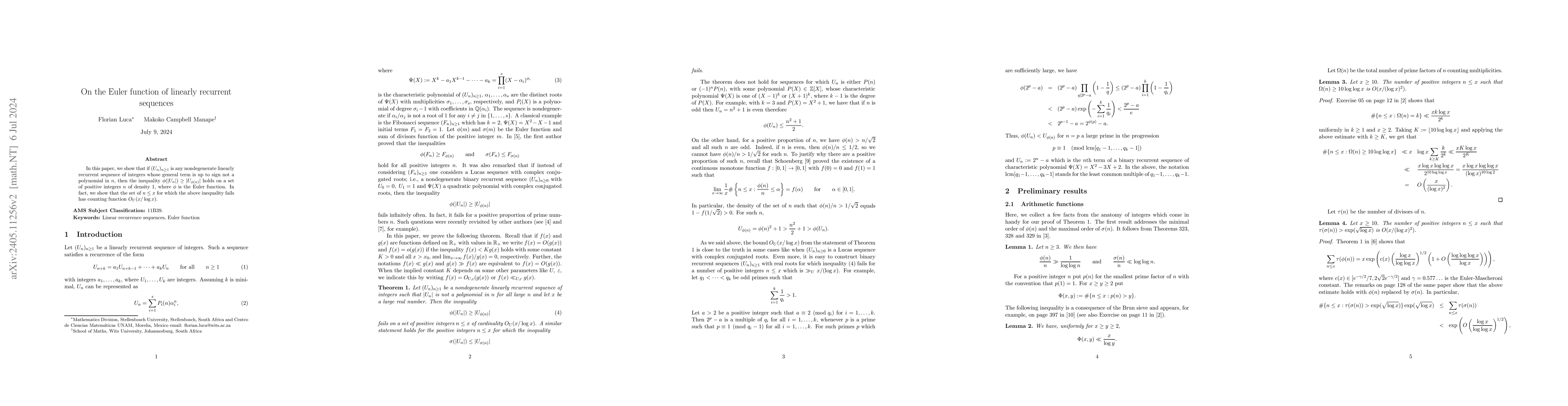 Thumbnail for On the Euler function of linearly recurrence sequences