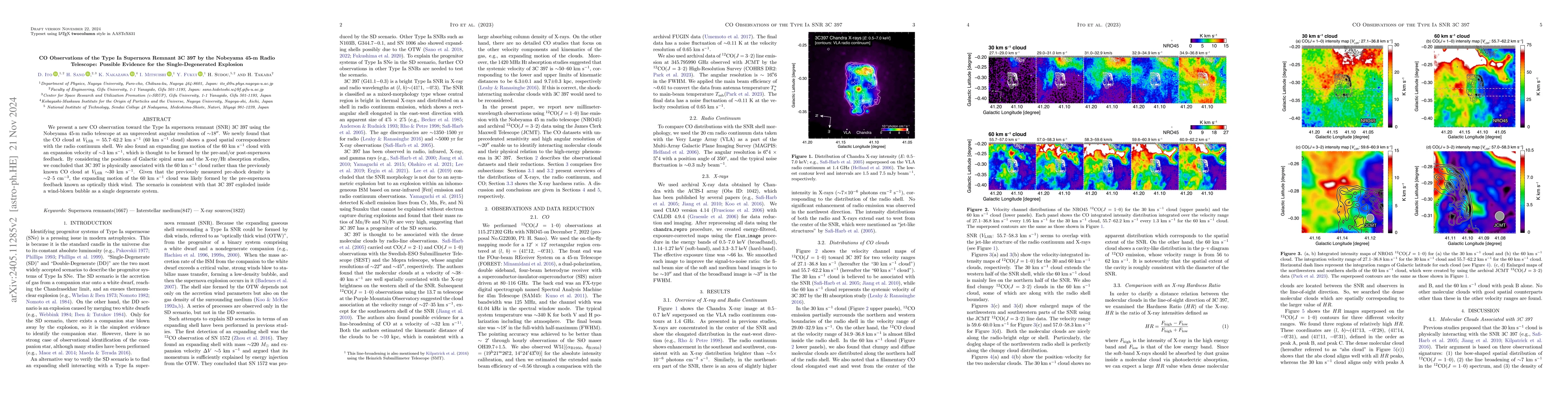 Thumbnail for CO Observations of the Type Ia Supernova Remnant 3C 397 by the Nobeyama
  45-m Radio Telescope: Possible Evidence for the Single-Degenerated Explosion