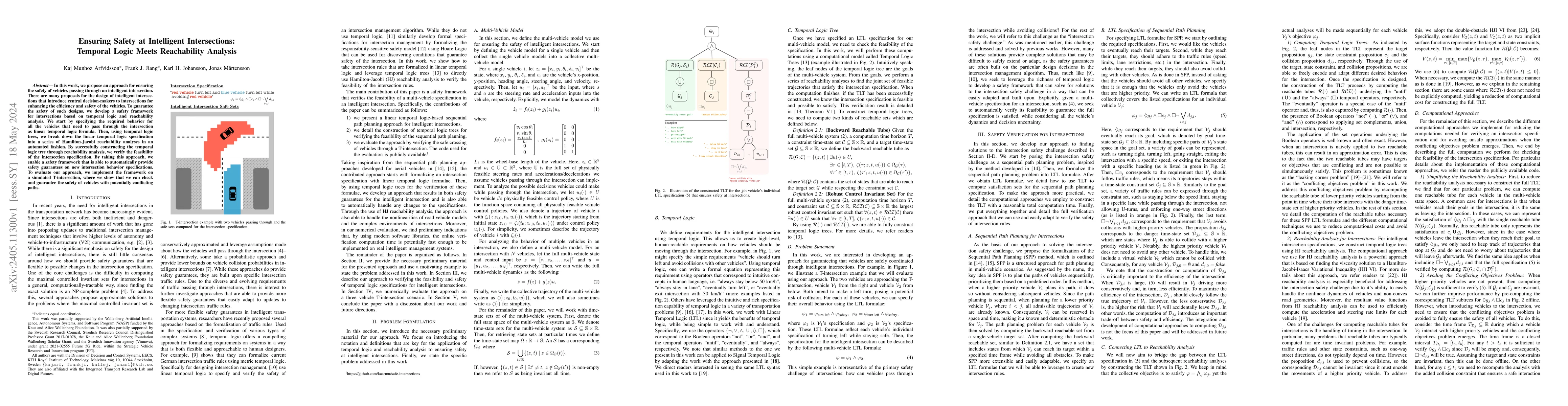 Thumbnail for Ensuring Safety at Intelligent Intersections: Temporal Logic Meets
  Reachability Analysis