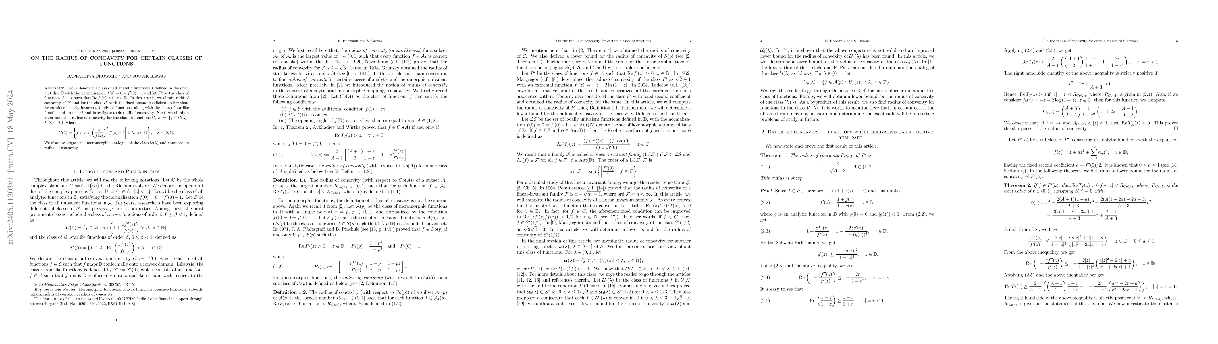 Thumbnail for On the radius of concavity for certain classes of functions