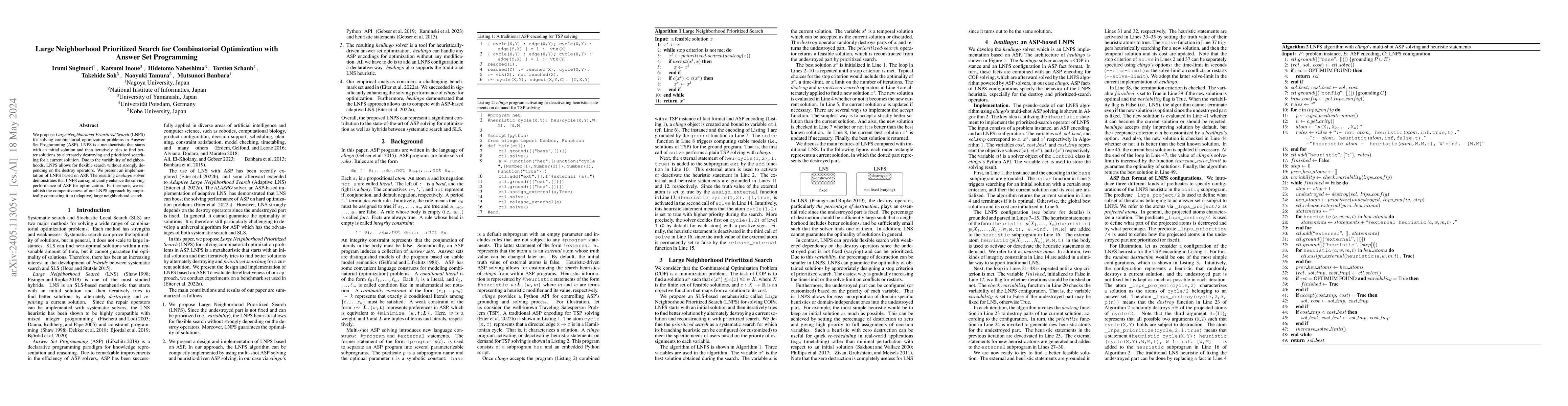 Thumbnail for Large Neighborhood Prioritized Search for Combinatorial Optimization
  with Answer Set Programming