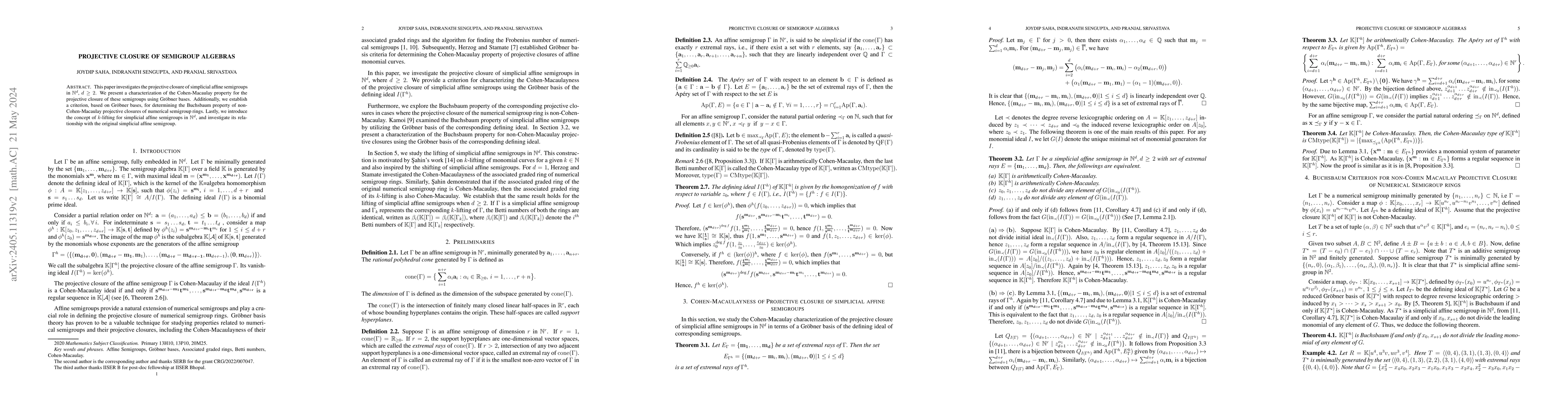 Thumbnail for Projective Closure of Semigroup Algebras