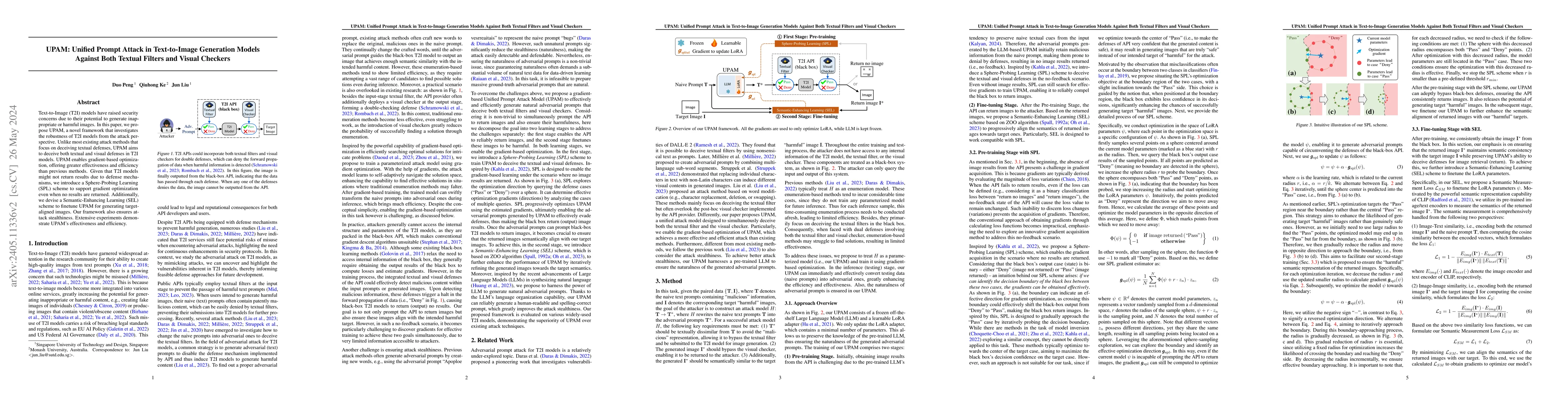 Thumbnail for UPAM: Unified Prompt Attack in Text-to-Image Generation Models Against
  Both Textual Filters and Visual Checkers