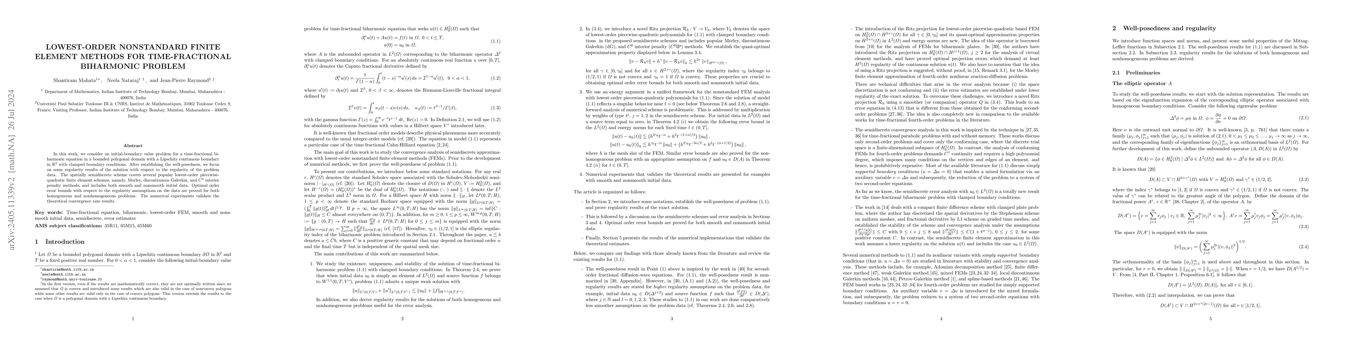 Thumbnail for Lowest-order Nonstandard Finite Element Methods for Time-Fractional
  Biharmonic Problem