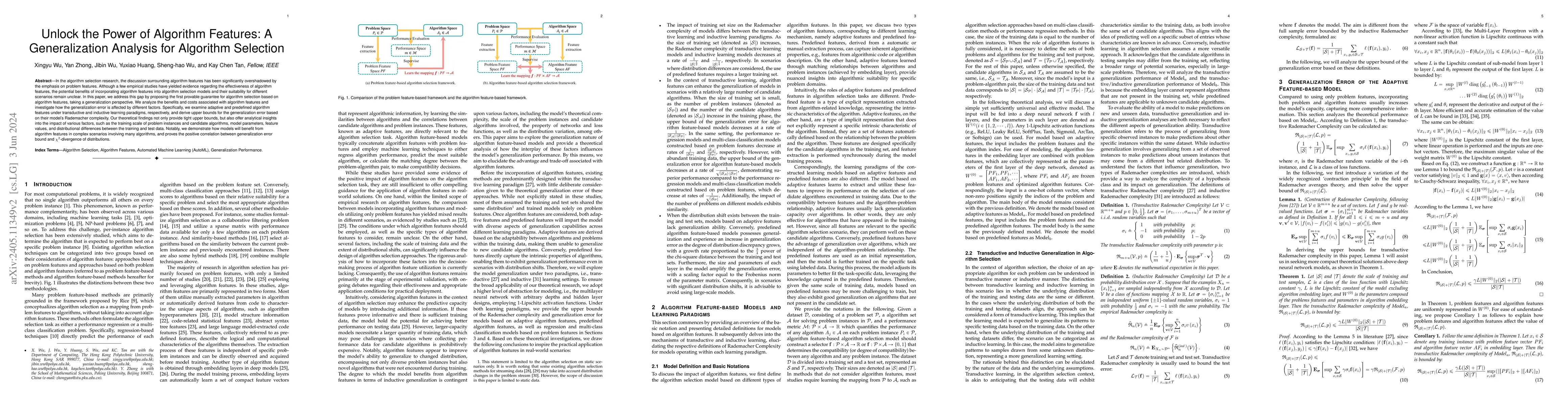 Thumbnail for Unlock the Power of Algorithm Features: A Generalization Analysis for
  Algorithm Selection