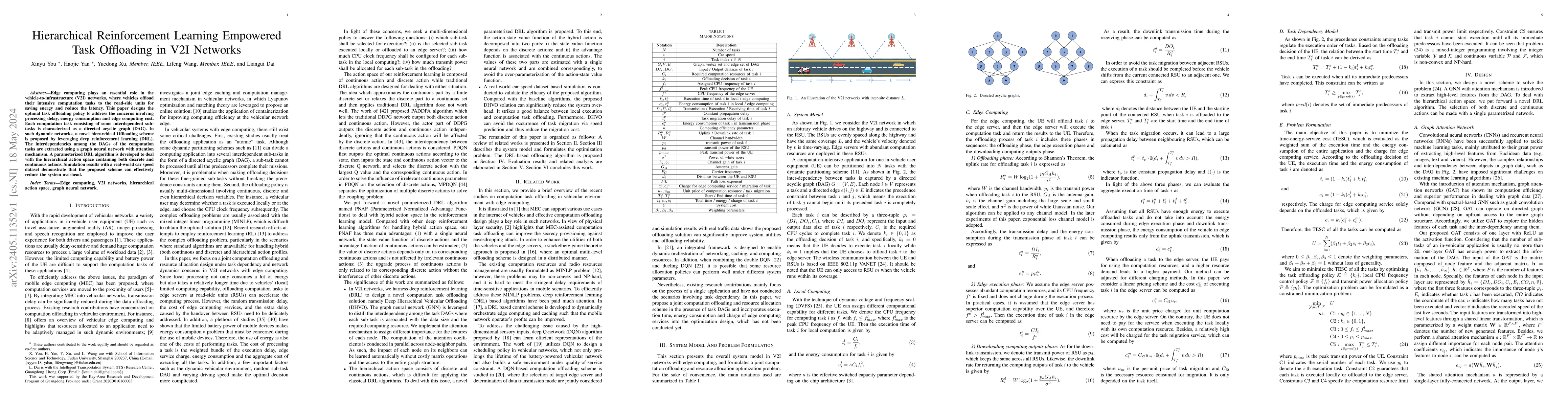 Thumbnail for Hierarchical Reinforcement Learning Empowered Task Offloading in V2I
  Networks