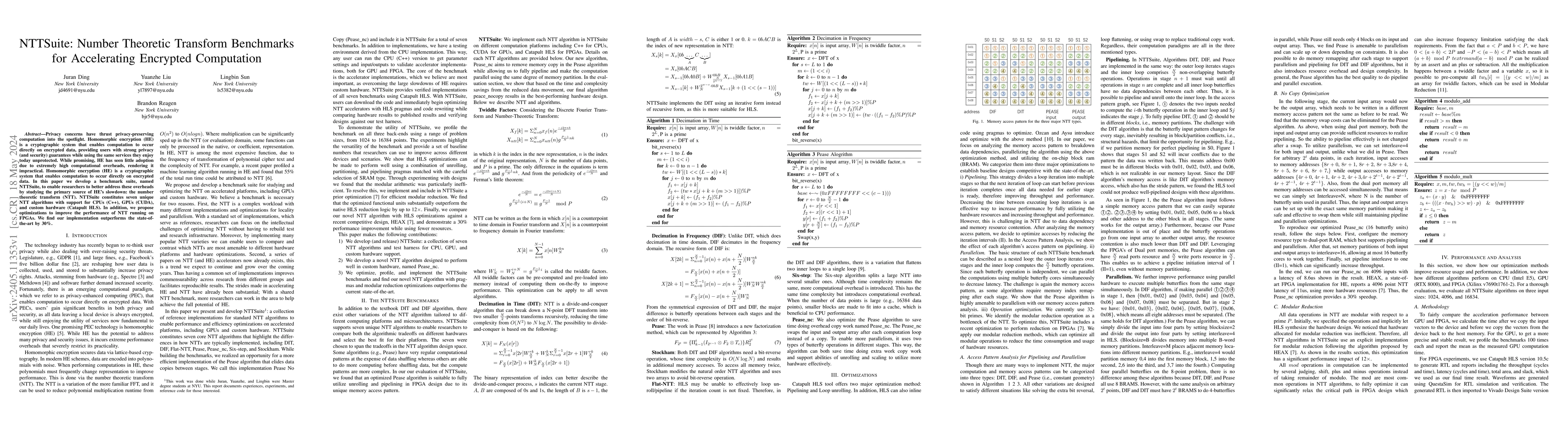 Thumbnail for NTTSuite: Number Theoretic Transform Benchmarks for Accelerating
  Encrypted Computation